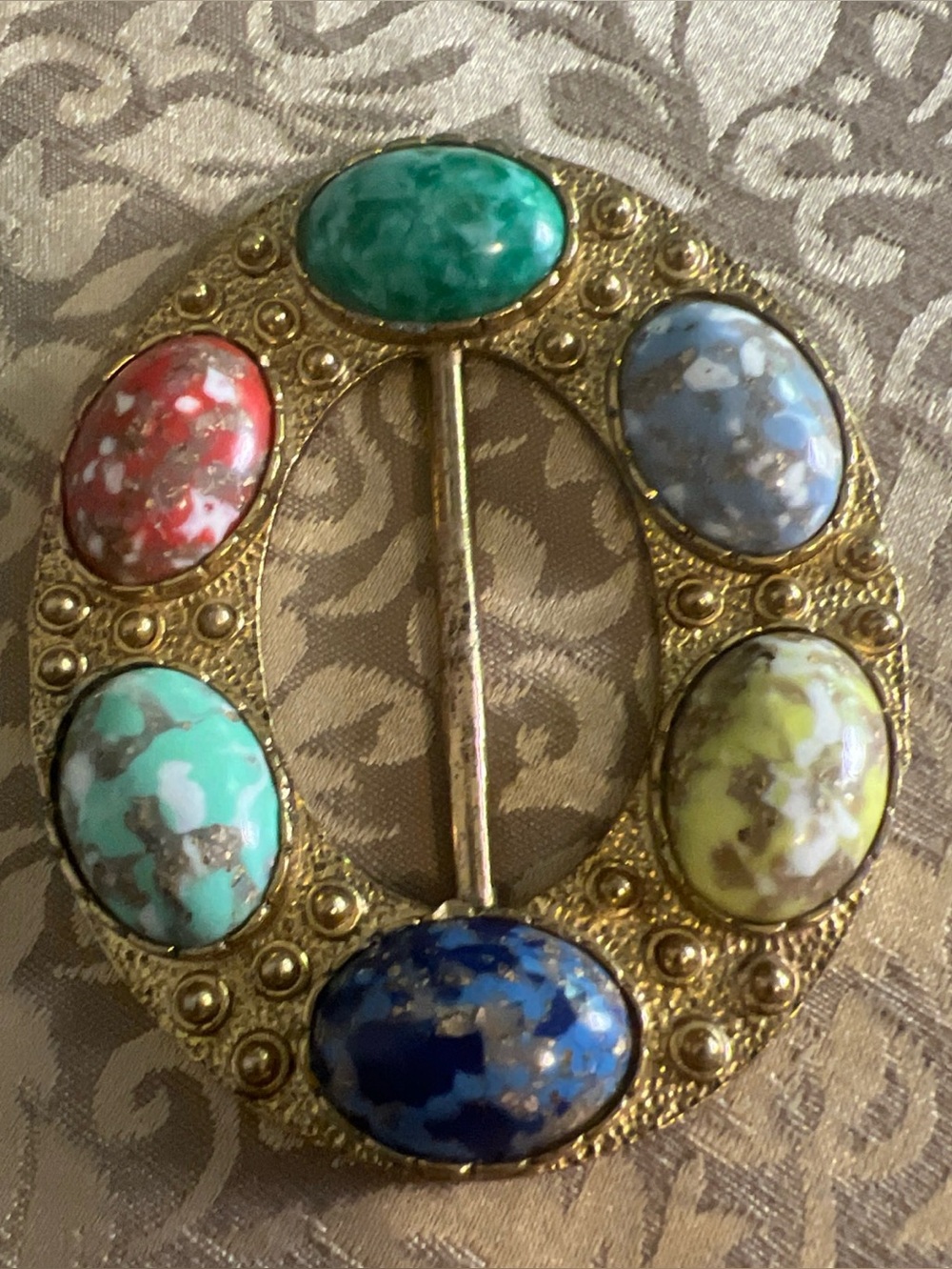 Womens Belt Buckle Slide Cinch Vintage Boho Hippy Cabochon Faux Stones *B